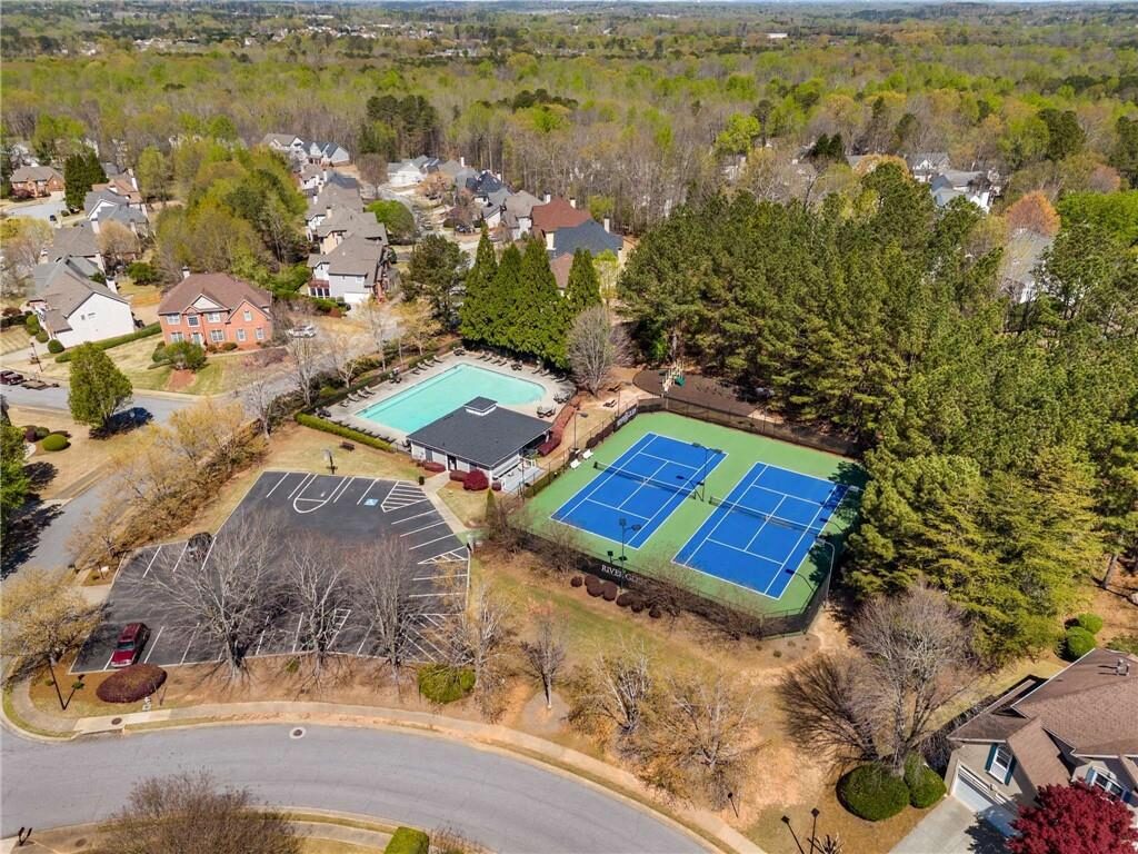 Community pool and tennis courts from above