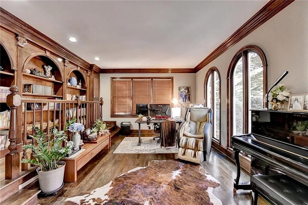 Wood-paneled library