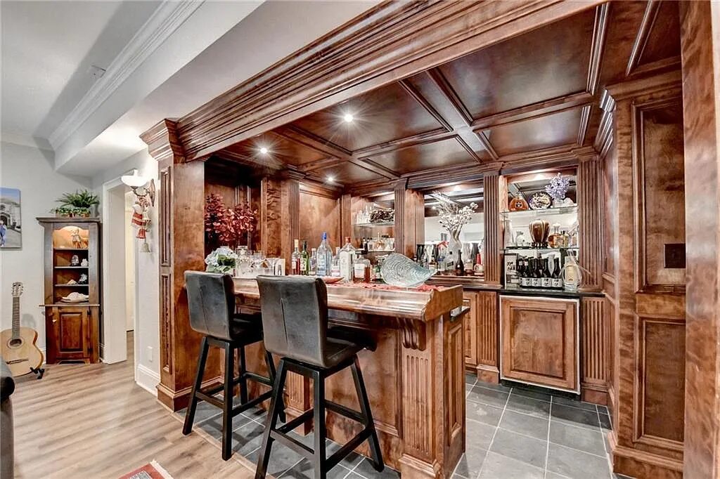 Wood bar on the lower level