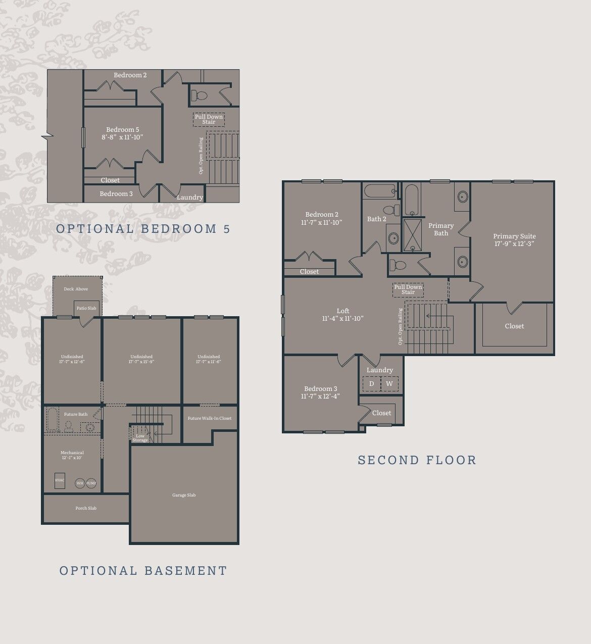 Cambridge plan, second floor and optional basement